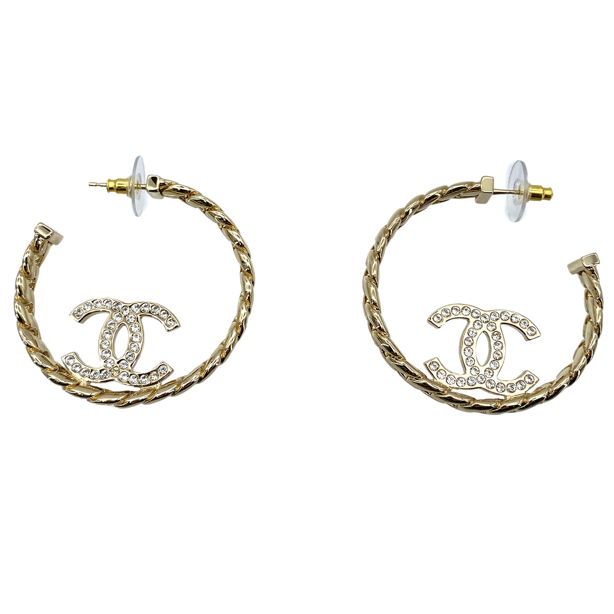 CHANEL EARRINGS HOOP COCOMARK RHINESTONE ACCESSORY B24P 90265337