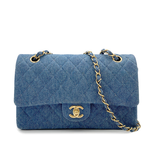 CHANEL VINTAGE CLASSIC FLAP MEDIUM CHAIN SHOULDER BAG BLUE DENIM 90265411