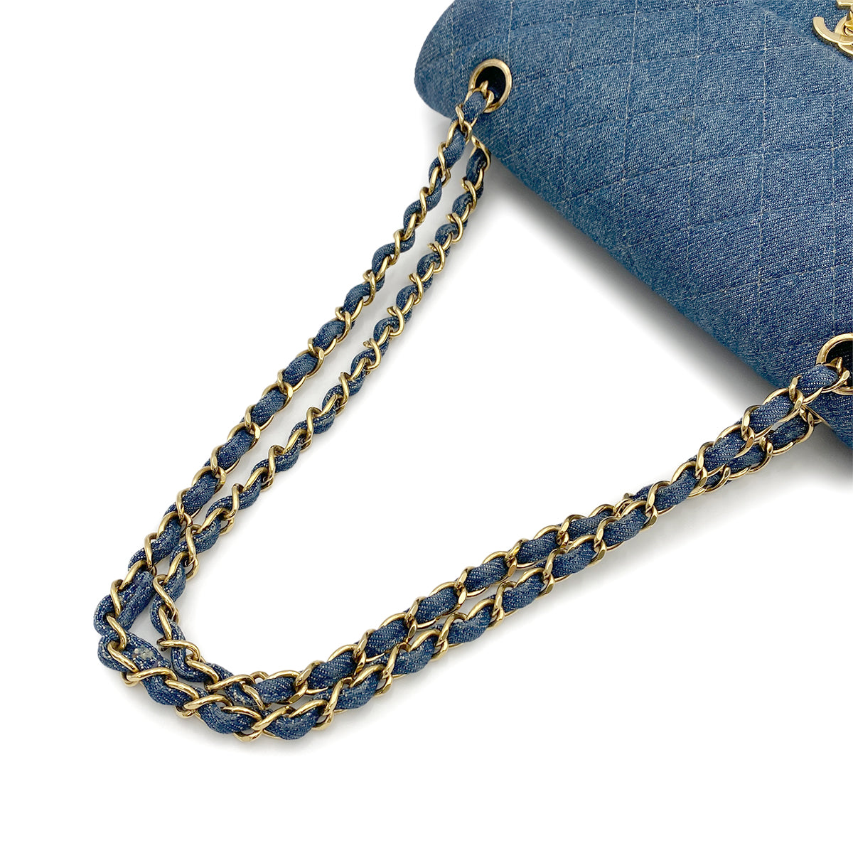 CHANEL VINTAGE CLASSIC FLAP MEDIUM CHAIN SHOULDER BAG BLUE DENIM 90265411