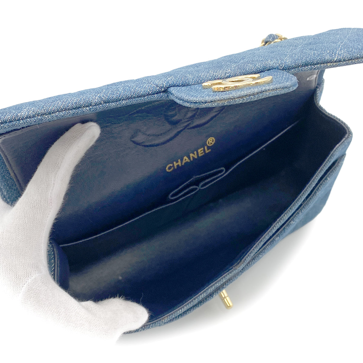 CHANEL VINTAGE CLASSIC FLAP MEDIUM CHAIN SHOULDER BAG BLUE DENIM 90265411