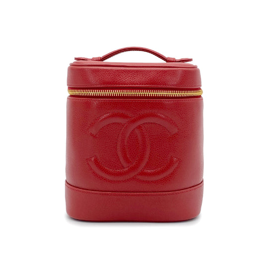 CHANEL VINTAGE VANITY HAND BAG RED CAVIAR SKIN 90265412