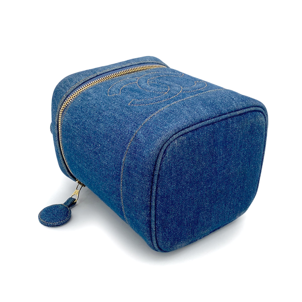 CHANEL VINTAGE VANITY HAND BAG BLUE DENIM 90265413
