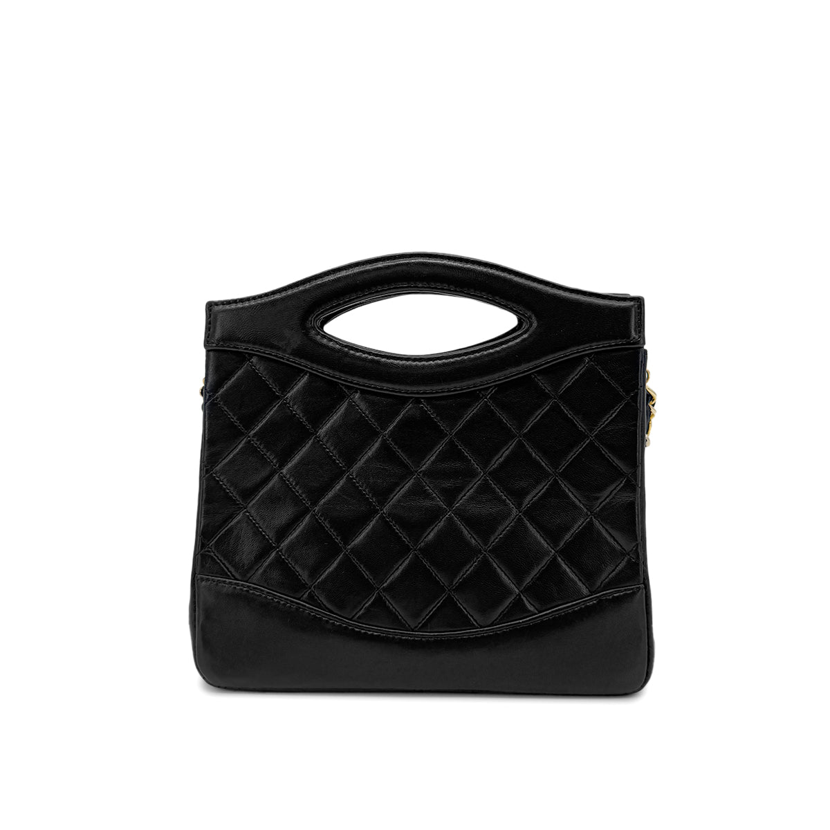 CHANEL VINTAGE 2WAY HAND CHAIN SHOULDER BAG BLACK LAMB SKIN 90265415