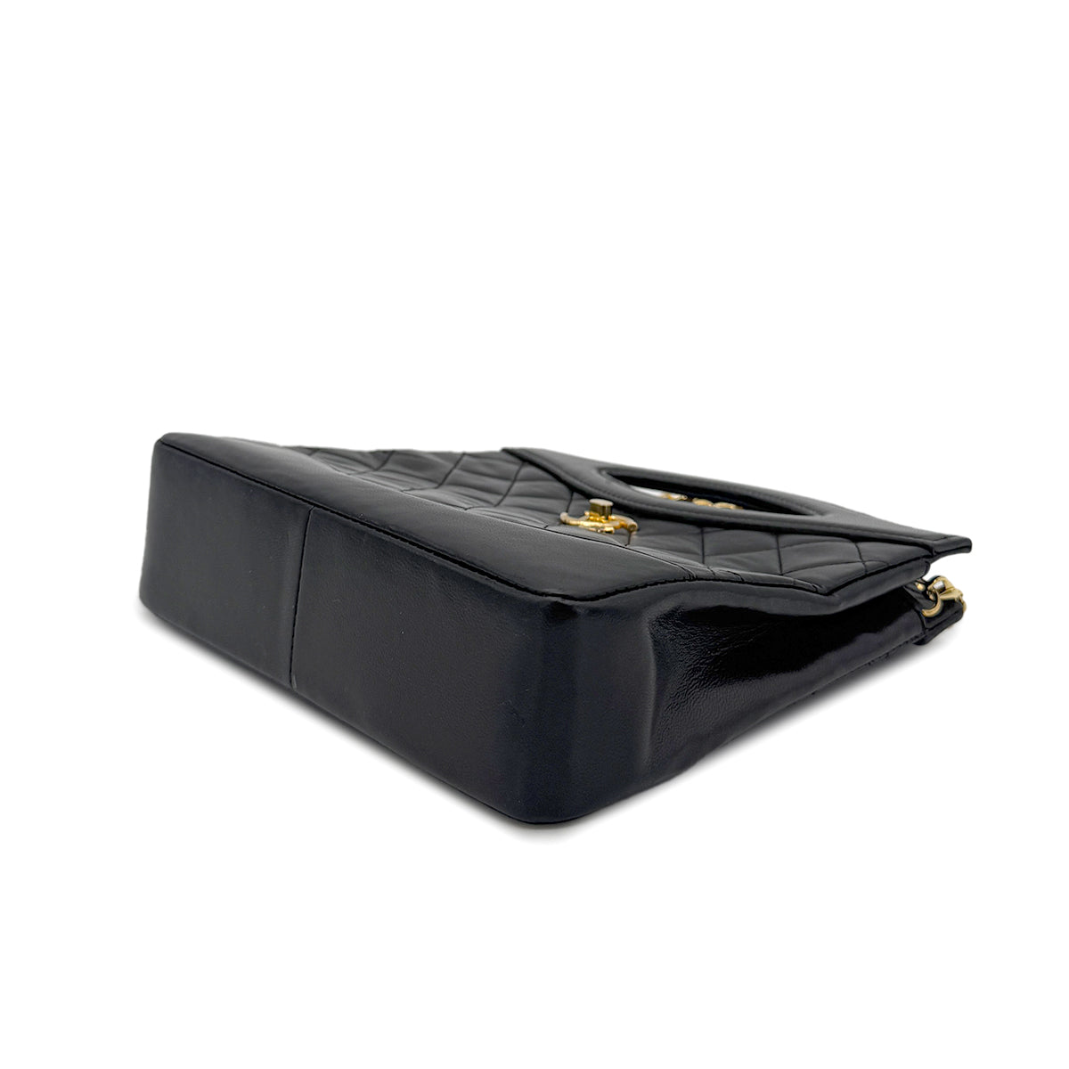 CHANEL VINTAGE 2WAY HAND CHAIN SHOULDER BAG BLACK LAMB SKIN 90265415