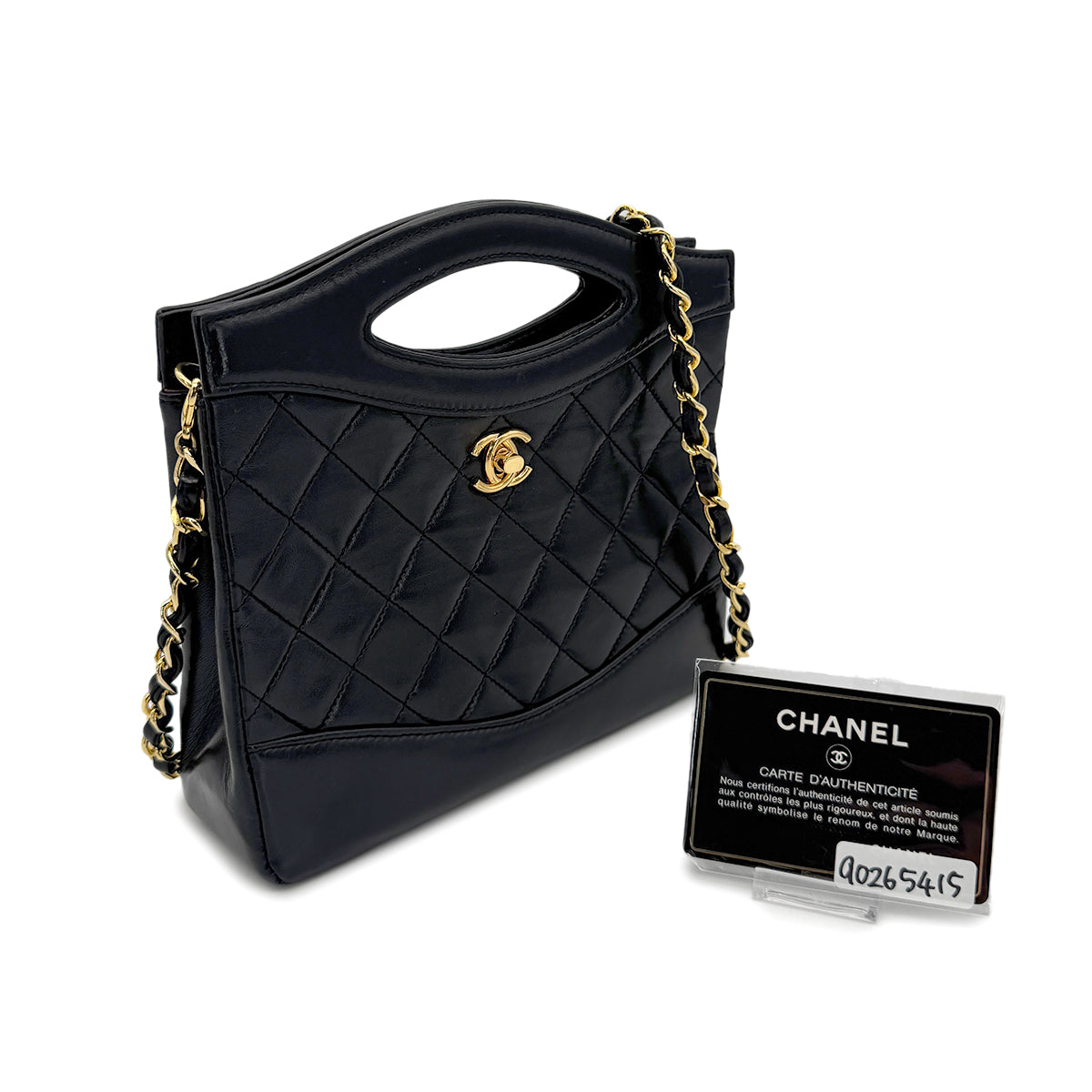 CHANEL VINTAGE 2WAY HAND CHAIN SHOULDER BAG BLACK LAMB SKIN 90265415