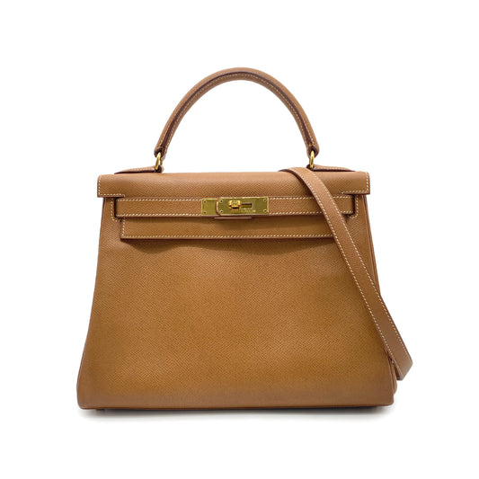 HERMES KELLY 28 RETOURNE GOLD COUCHVEL HAND SHOULDER BAG 〇Y GHW 90265593