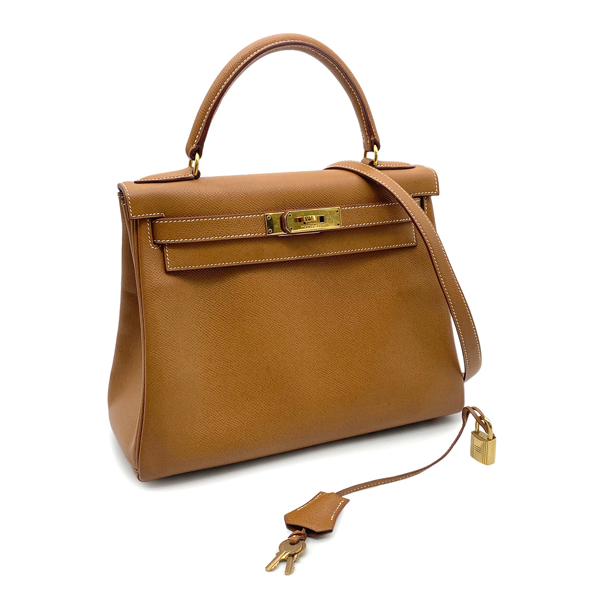 HERMES KELLY 28 RETOURNE GOLD COUCHVEL HAND SHOULDER BAG 〇Y GHW 90265593
