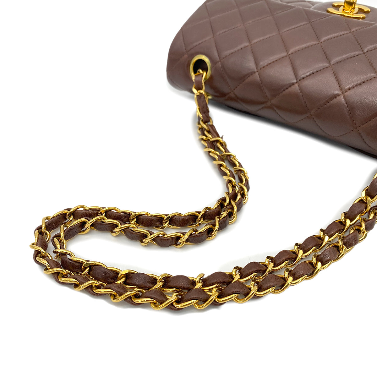 CHANEL VINTAGE CLASSIC FLAP SMALL CHAIN SHOULDER BAG BROWN LAMB SKIN 90265598