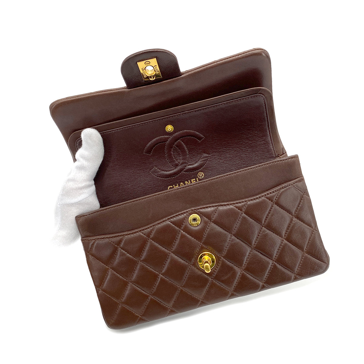 CHANEL VINTAGE CLASSIC FLAP SMALL CHAIN SHOULDER BAG BROWN LAMB SKIN 90265598