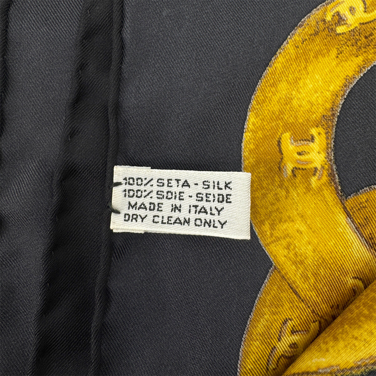 CHANEL VINTAGE SCARF COCOMARK GRIPOA CHAIN PATERN BLACK GOLD SILK 90295814