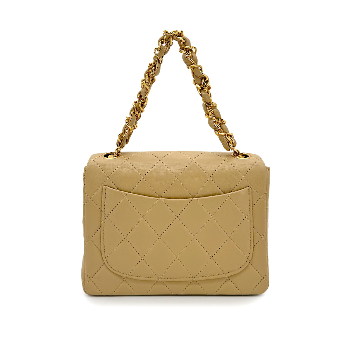 CHANEL VINTAGE MINI SQUARE 17 CHAIN HAND BAG BEIGE LAMB SKIN 90265880