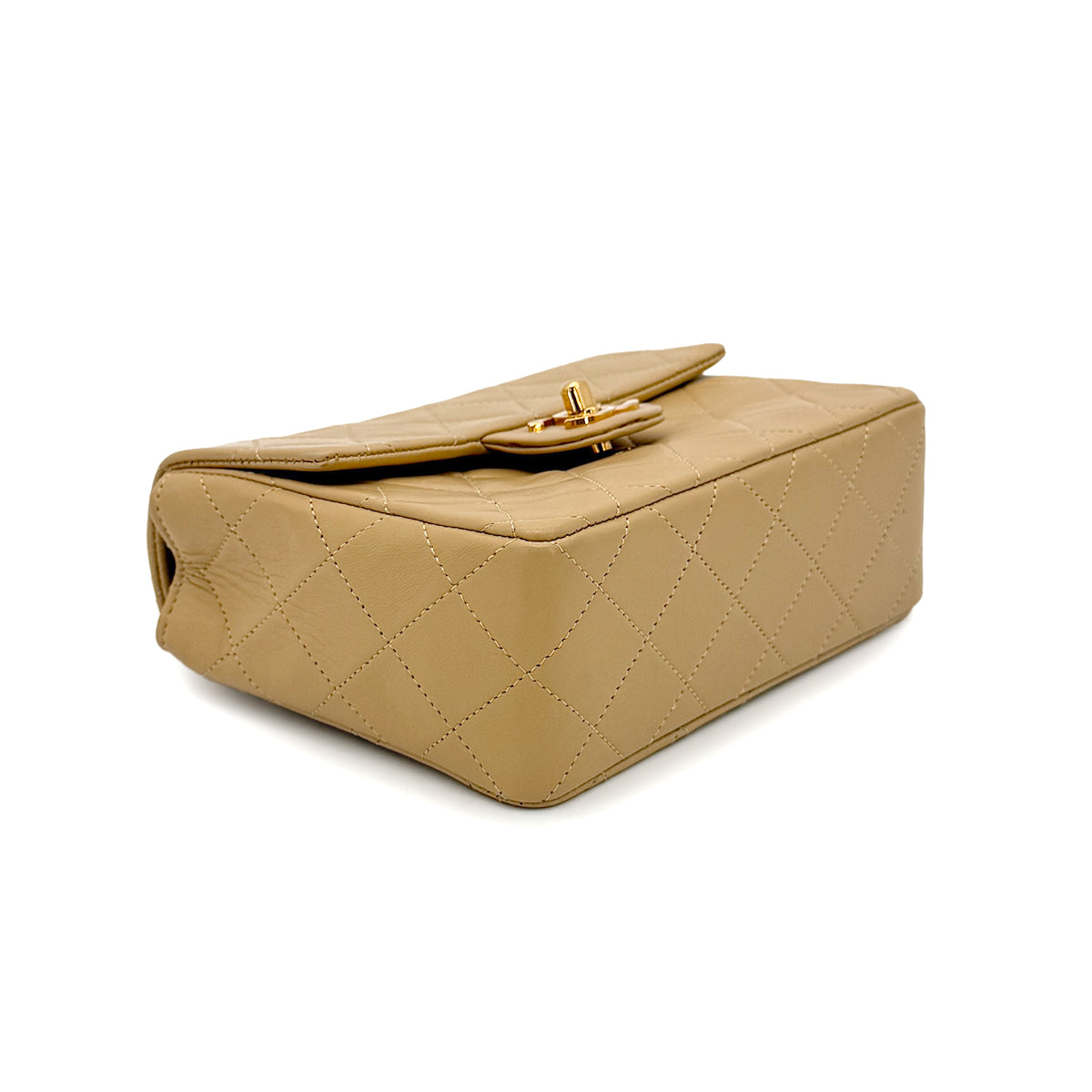 CHANEL VINTAGE MINI SQUARE 17 CHAIN HAND BAG BEIGE LAMB SKIN 90265880