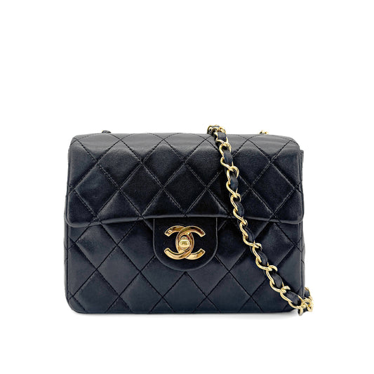 CHANEL VINTAGE MINI SQUARE 17 CHAIN SHOULDER BAG BLACK LAMB SKIN 90265881