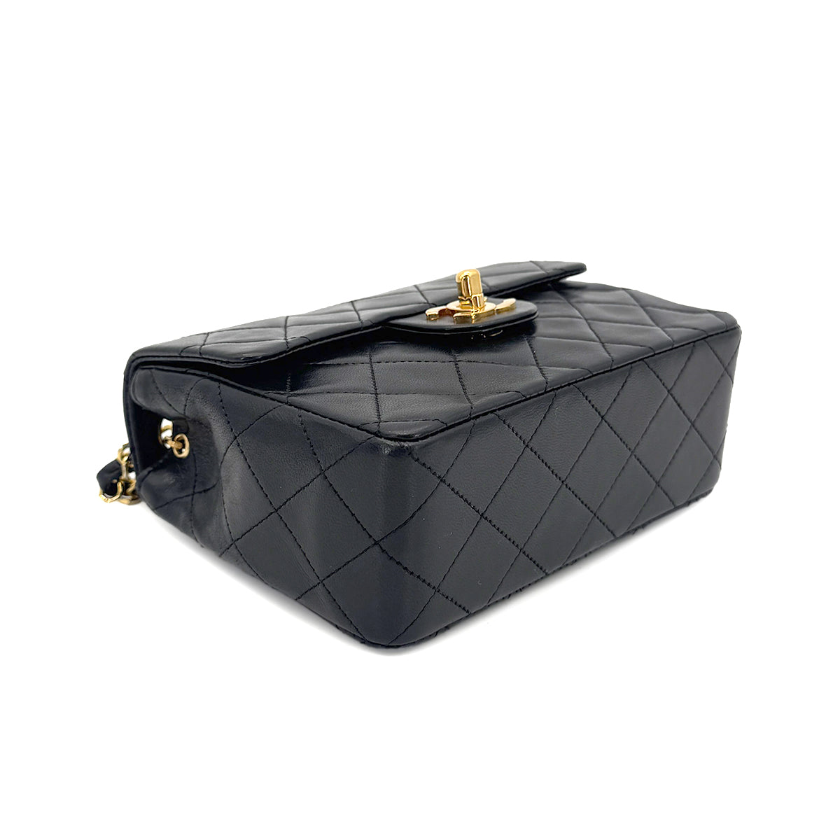 CHANEL VINTAGE MINI SQUARE 17 CHAIN SHOULDER BAG BLACK LAMB SKIN 90265881