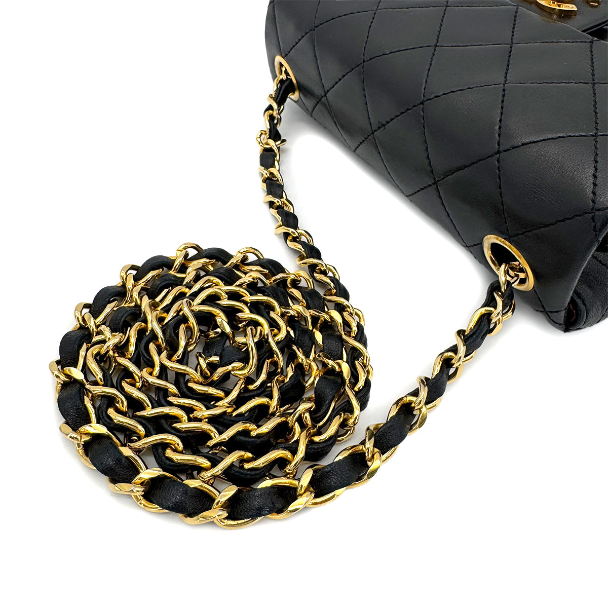 CHANEL VINTAGE MINI SQUARE 17 CHAIN SHOULDER BAG BLACK LAMB SKIN 90265881