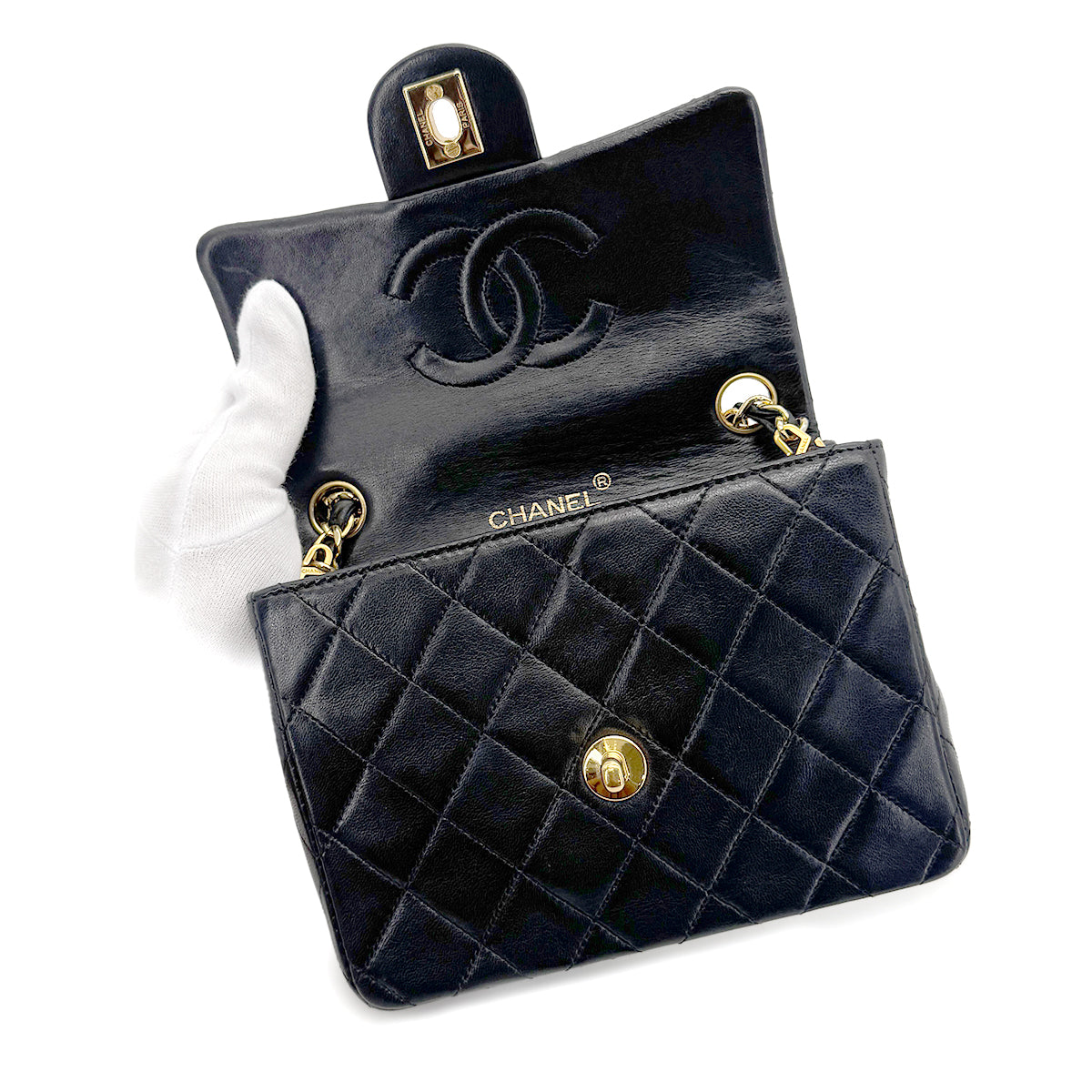 CHANEL VINTAGE MINI SQUARE 17 CHAIN SHOULDER BAG BLACK LAMB SKIN 90265881