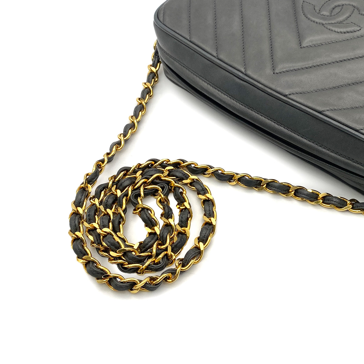 CHANEL VINTAGE DIA STITCH FRINGE CHAIN SHOULDER BAG GRAY LAMB SKIN 90265882