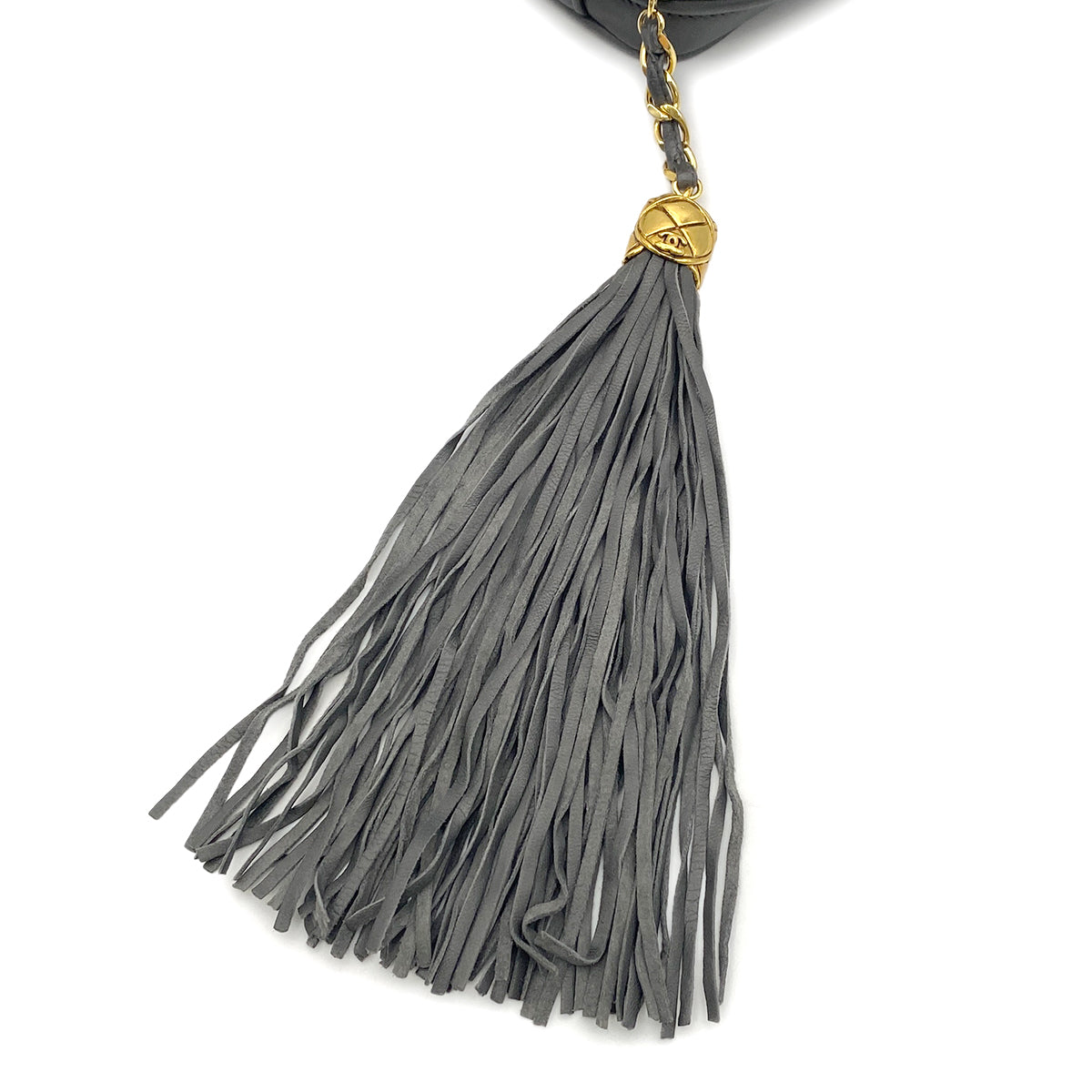 CHANEL VINTAGE DIA STITCH FRINGE CHAIN SHOULDER BAG GRAY LAMB SKIN 90265882