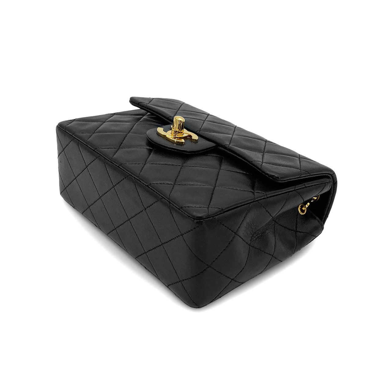 CHANEL VINTAGE MINI SQUARE 17 CHAIN SHOULDER BAG BLACK LAMB SKIN 90265883