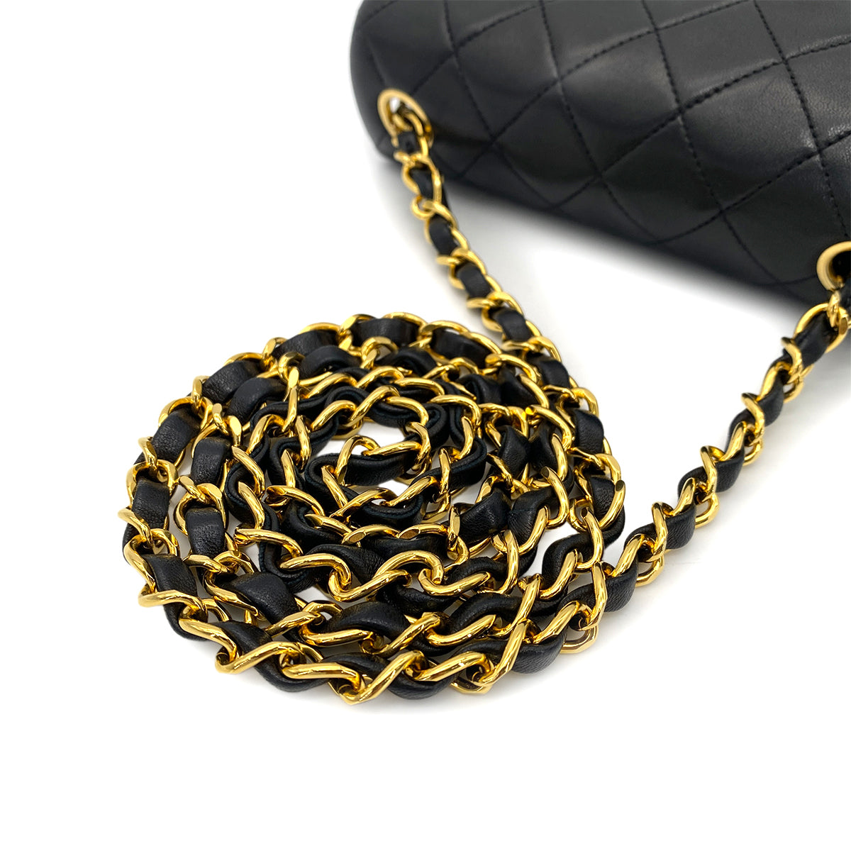 CHANEL VINTAGE MINI SQUARE 17 CHAIN SHOULDER BAG BLACK LAMB SKIN 90265883