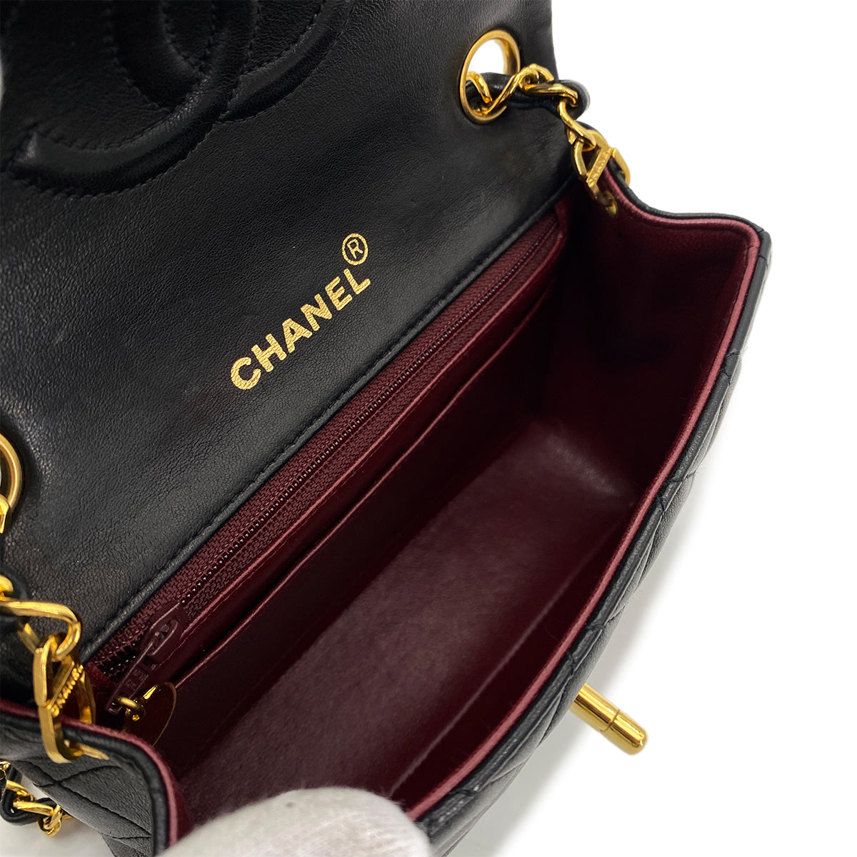 CHANEL VINTAGE MINI SQUARE 17 CHAIN SHOULDER BAG BLACK LAMB SKIN 90265883