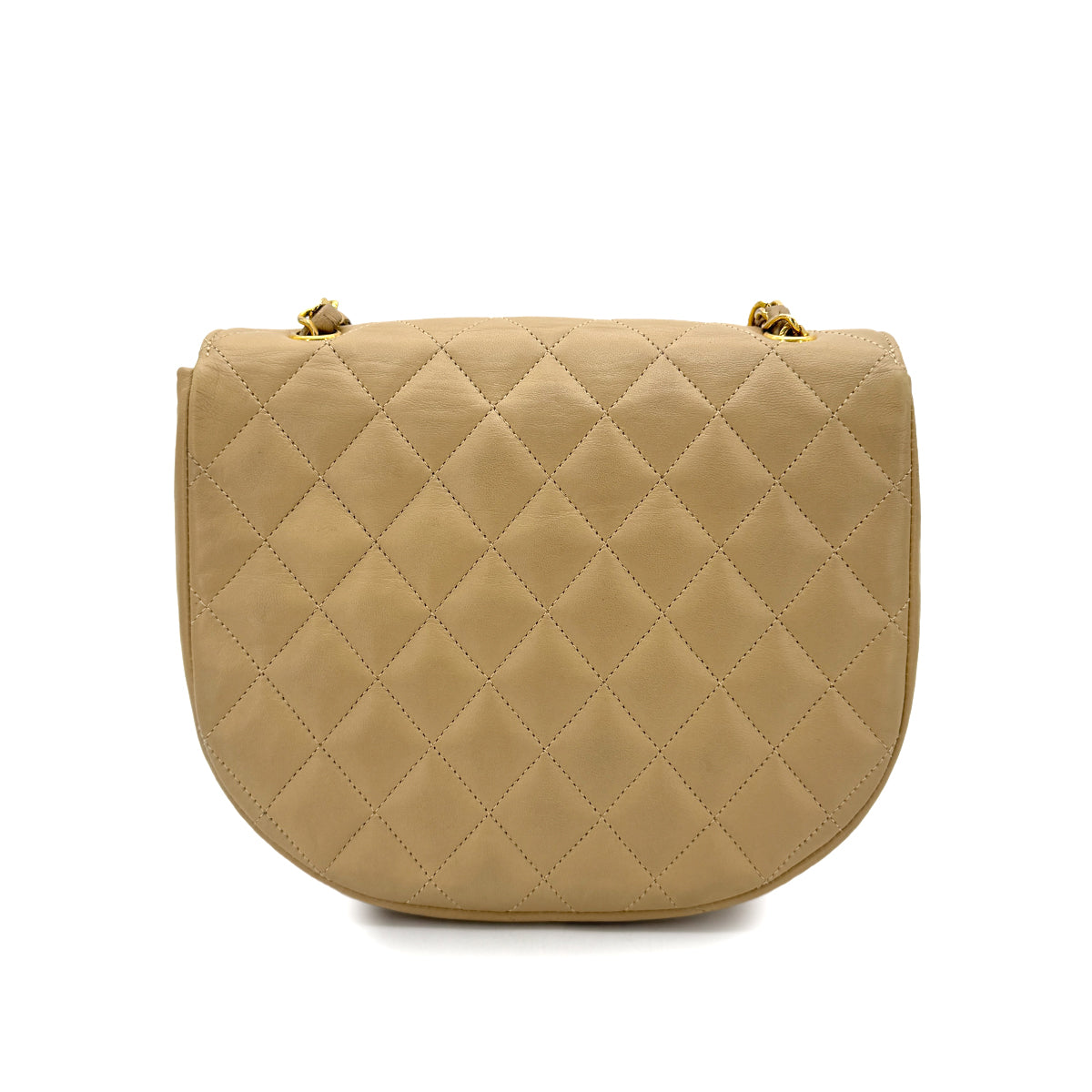 CHANEL VINTAGE BIG COCO HALF MOON CHAIN SHOULDER BAG BEIGE LAMB SKIN 90265885