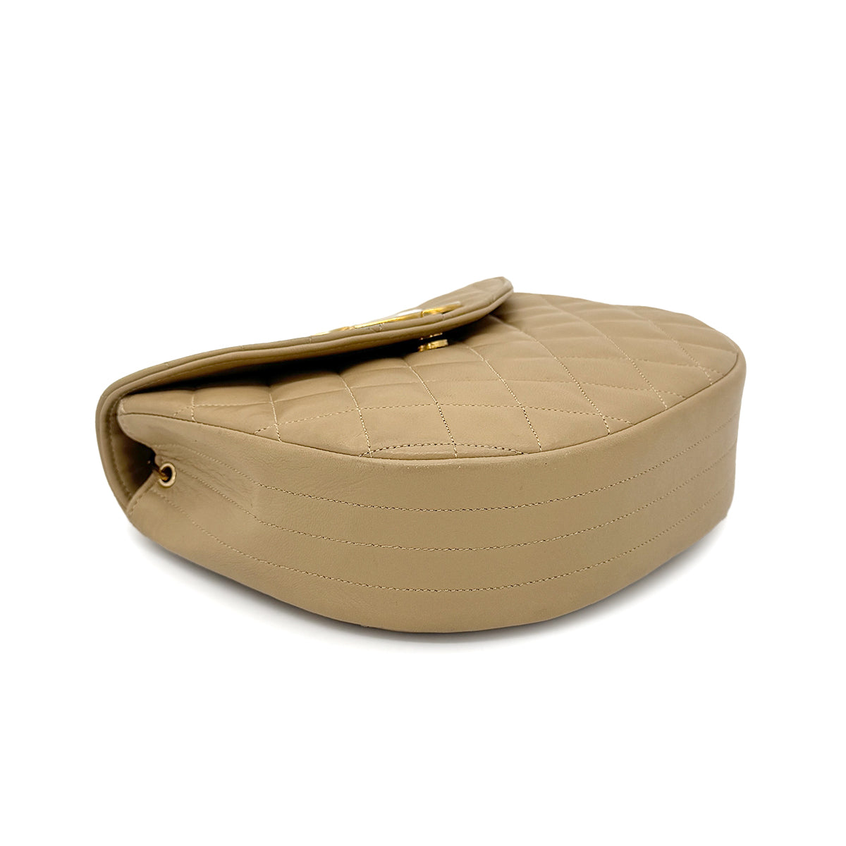 CHANEL VINTAGE BIG COCO HALF MOON CHAIN SHOULDER BAG BEIGE LAMB SKIN 90265885