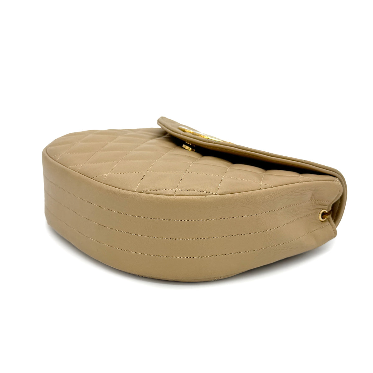 CHANEL VINTAGE BIG COCO HALF MOON CHAIN SHOULDER BAG BEIGE LAMB SKIN 90265885