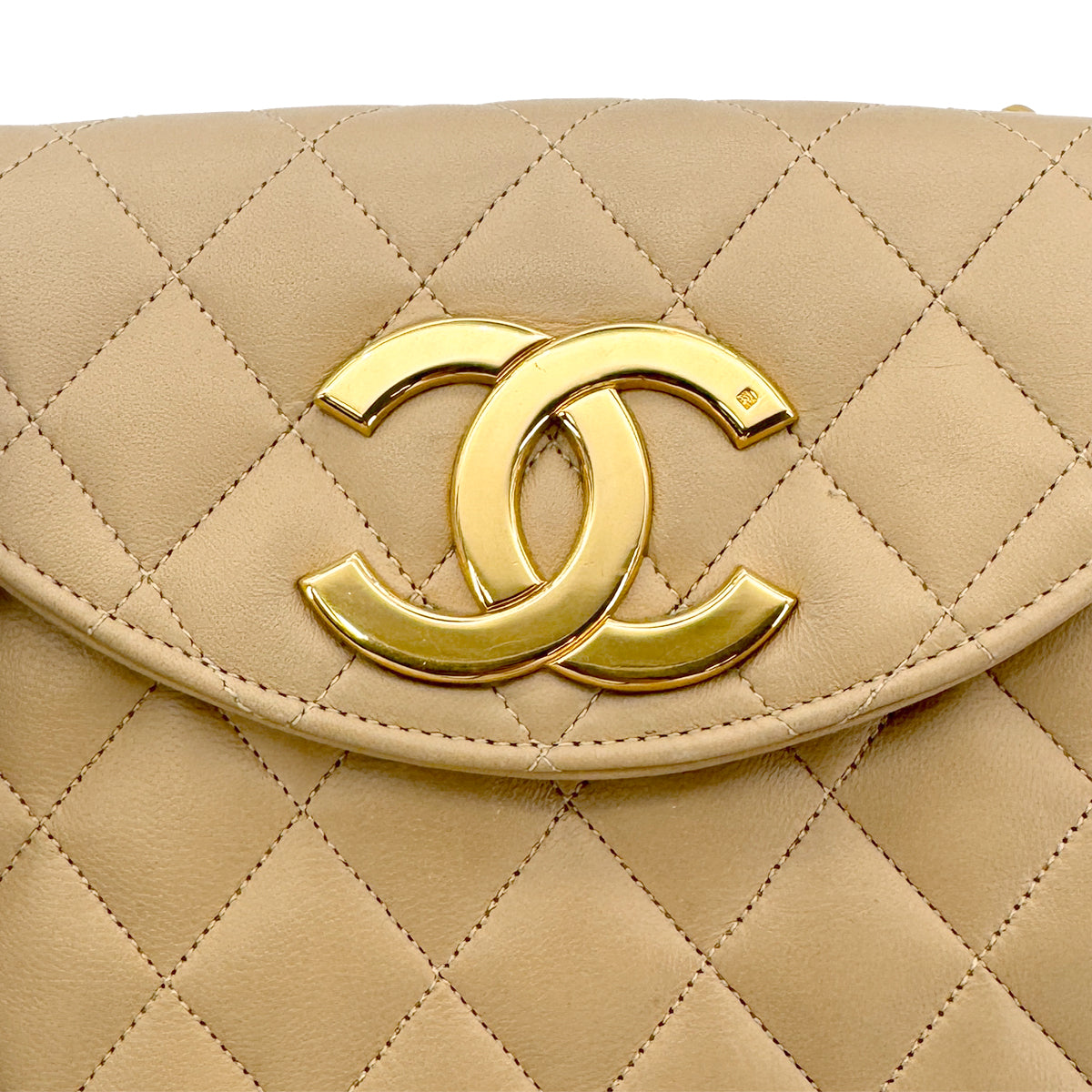 CHANEL VINTAGE BIG COCO HALF MOON CHAIN SHOULDER BAG BEIGE LAMB SKIN 90265885
