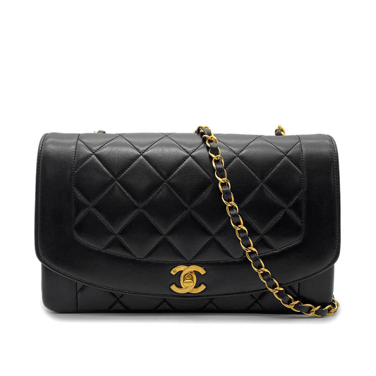 CHANEL VINTAGE DIANA MEDIUM CHAIN SHOULDER BAG BLACK LAMB SKIN 90265886