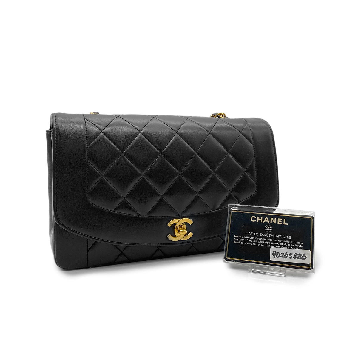 CHANEL VINTAGE DIANA MEDIUM CHAIN SHOULDER BAG BLACK LAMB SKIN 90265886