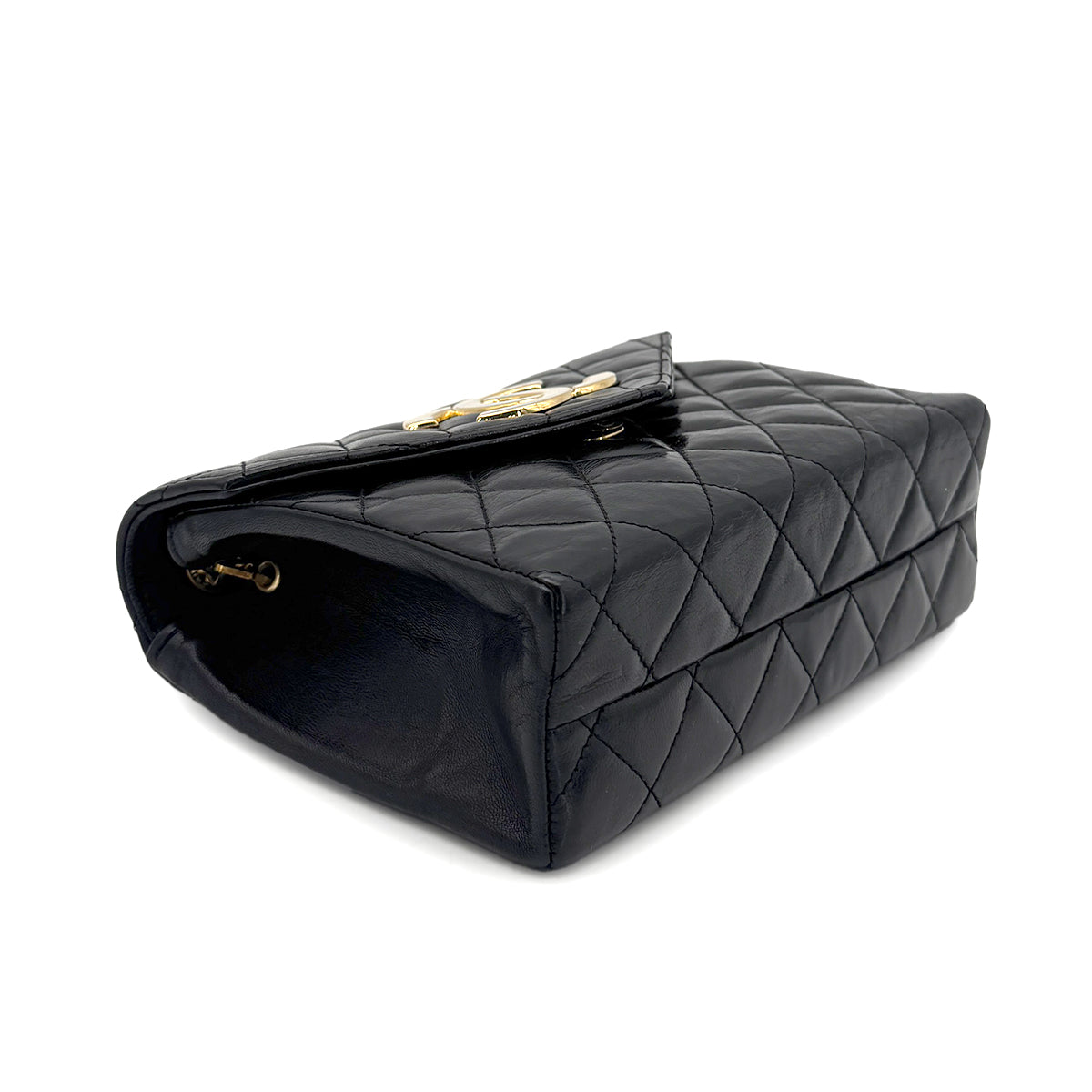 CHANEL VINTAGE MATELASSE BIG COCO CHAIN SHOULDER BAG BLACK LAMB SKIN 90265887