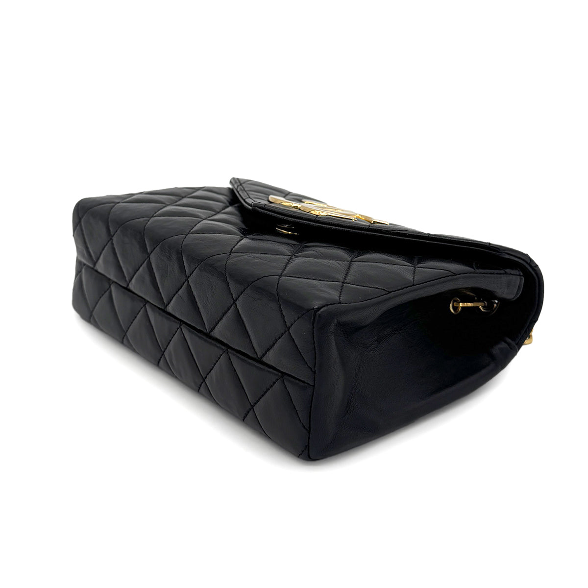 CHANEL VINTAGE MATELASSE BIG COCO CHAIN SHOULDER BAG BLACK LAMB SKIN 90265887