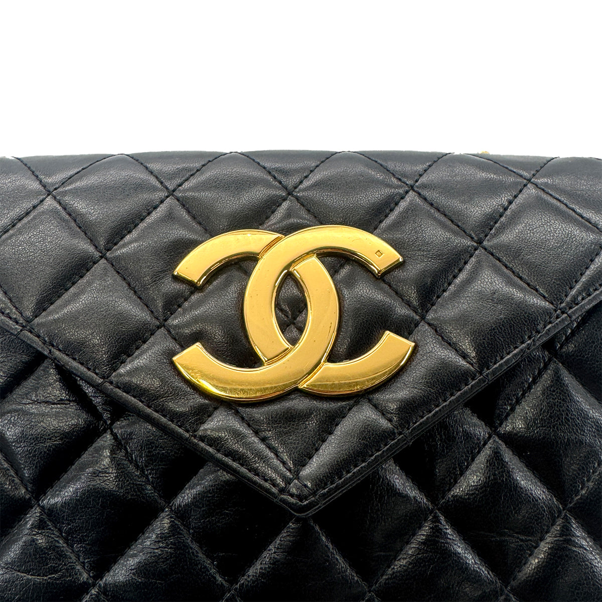 CHANEL VINTAGE MATELASSE BIG COCO CHAIN SHOULDER BAG BLACK LAMB SKIN 90265887