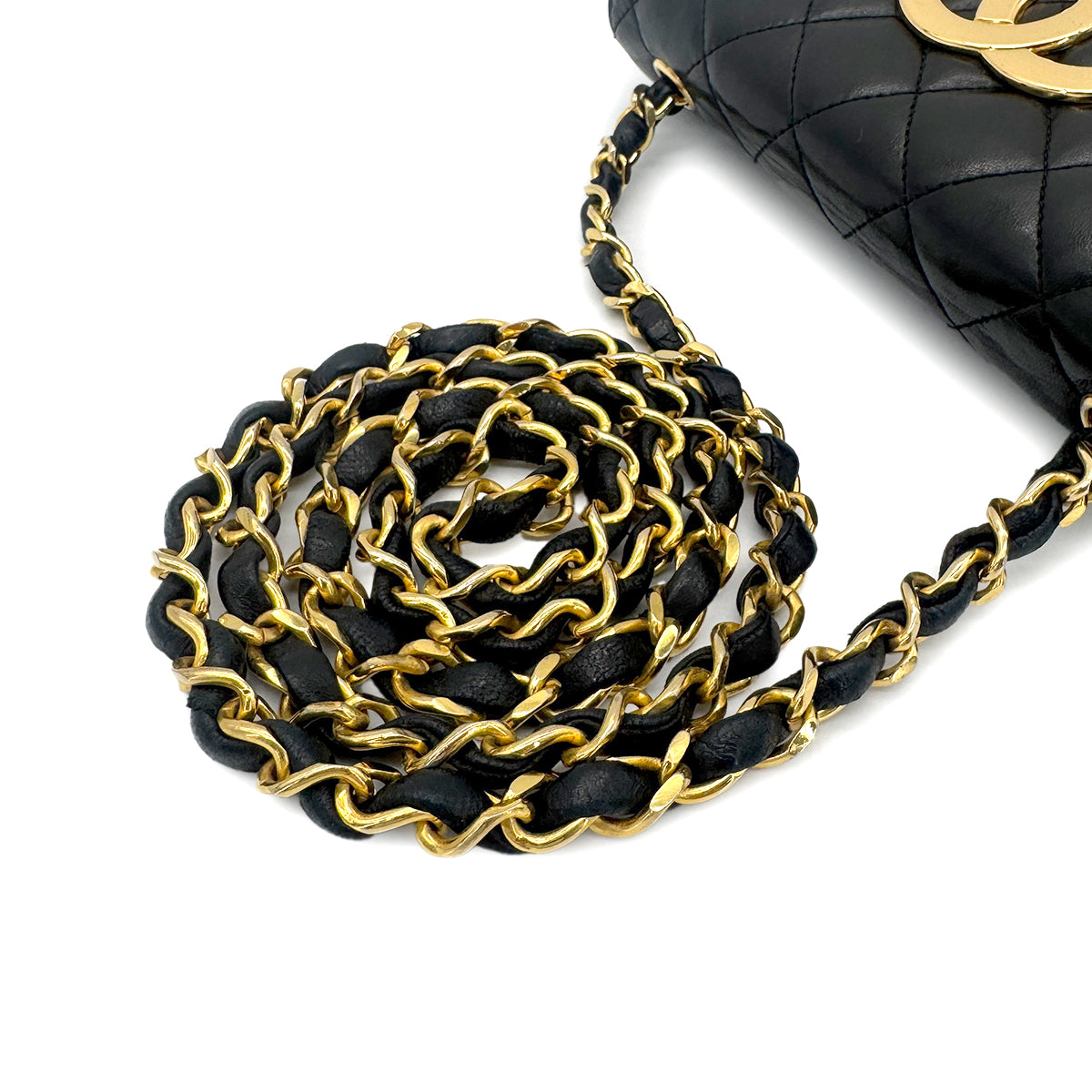 CHANEL VINTAGE MATELASSE BIG COCO CHAIN SHOULDER BAG BLACK LAMB SKIN 90265887