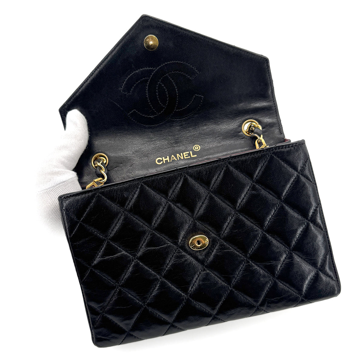 CHANEL VINTAGE MATELASSE BIG COCO CHAIN SHOULDER BAG BLACK LAMB SKIN 90265887