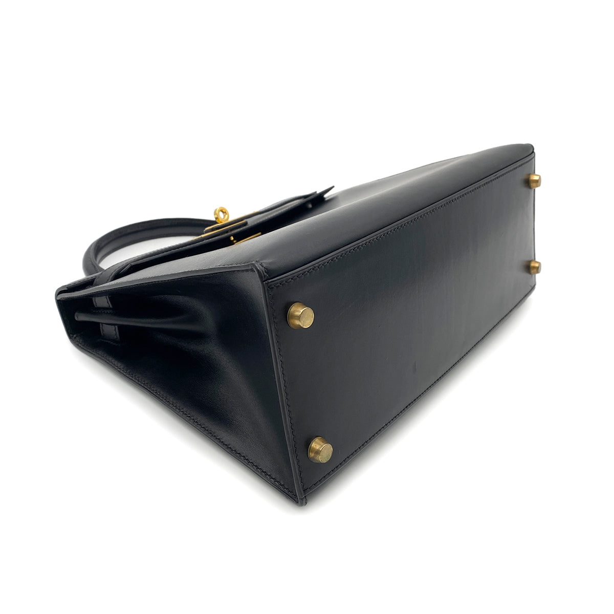 HERMES KELLY 28 SELLIER BLACK BOXCALF HAND SHOULDER BAG □A GHW 90265892