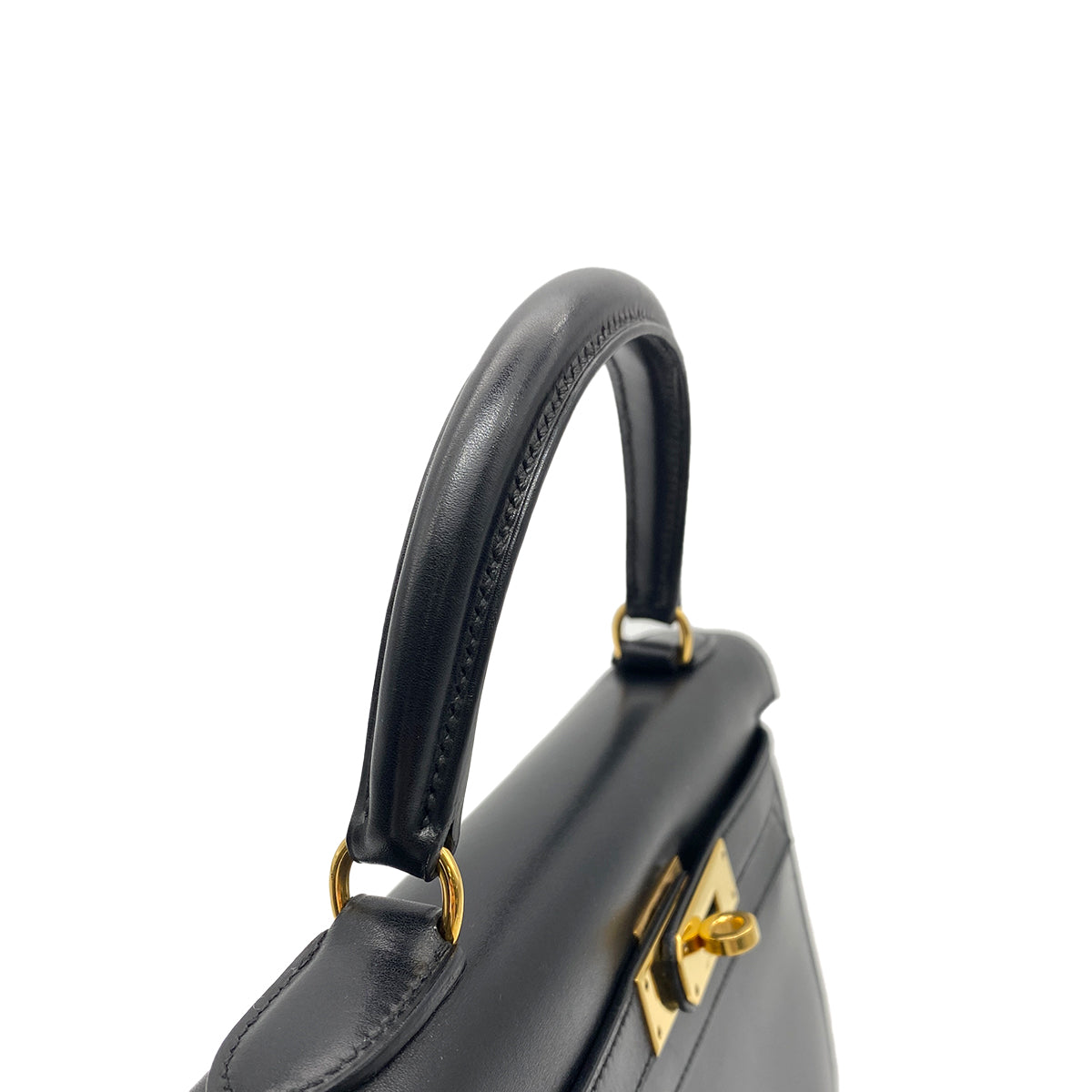HERMES KELLY 28 SELLIER BLACK BOXCALF HAND SHOULDER BAG □A GHW 90265892