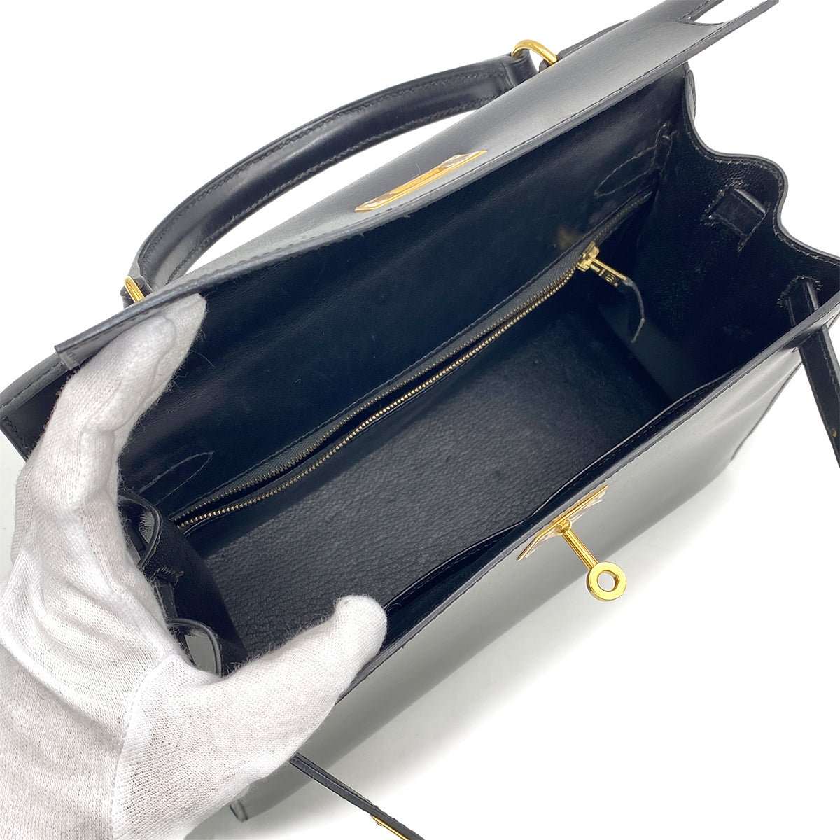 HERMES KELLY 28 SELLIER BLACK BOXCALF HAND SHOULDER BAG □A GHW 90265892