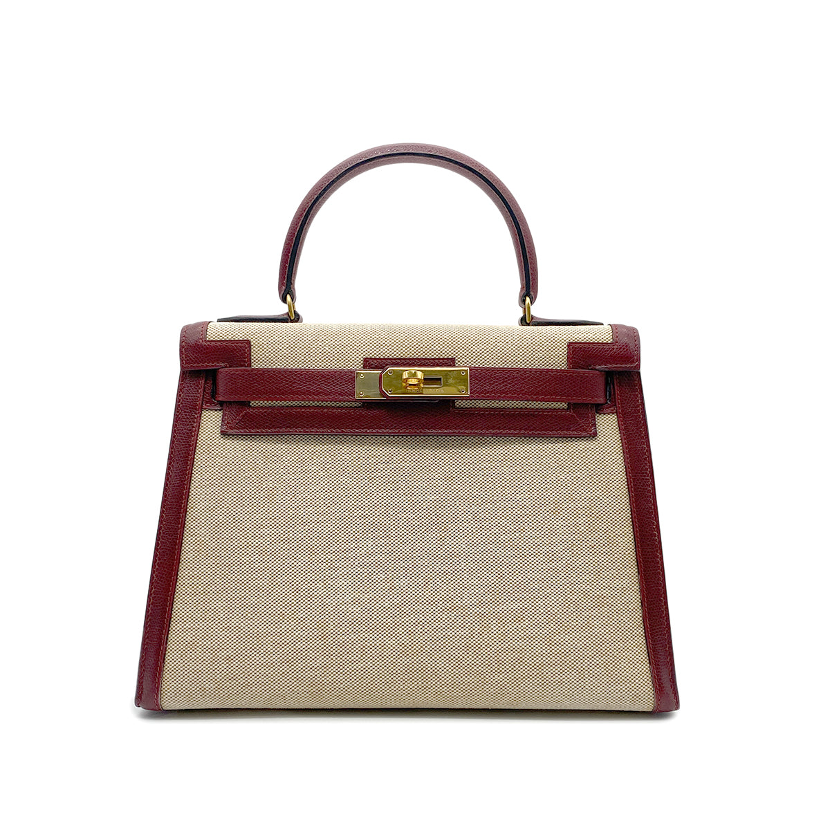 HERMES KELLY 28 ROUGE H ECRU TOILE H COUCHEVEL HAND BAG 〇M GHW 90265900