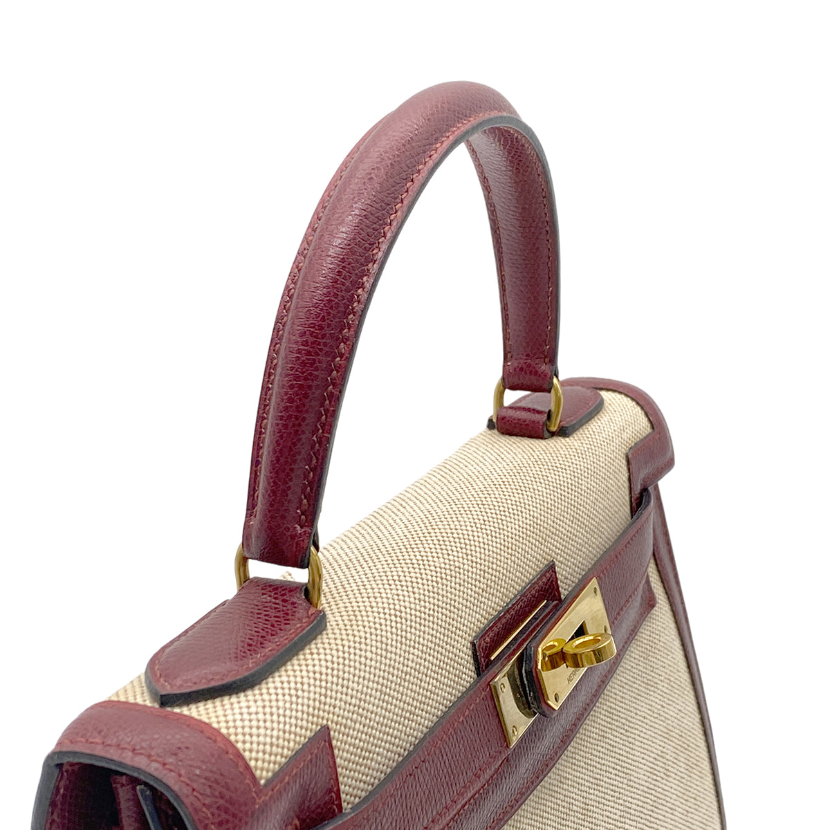HERMES KELLY 28 ROUGE H ECRU TOILE H COUCHEVEL HAND BAG 〇M GHW 90265900