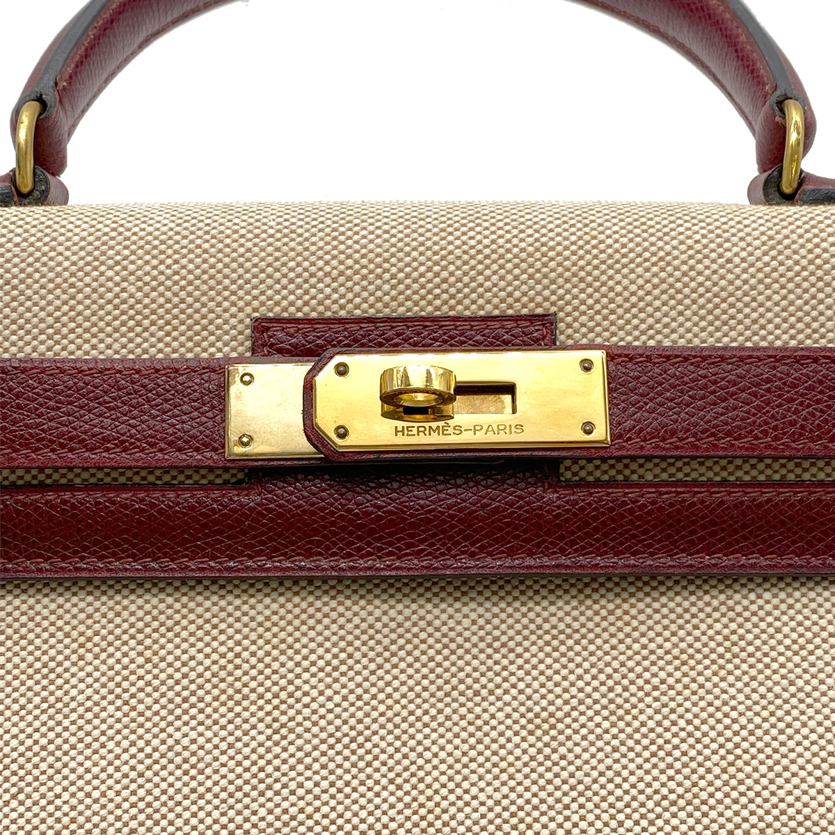 HERMES KELLY 28 ROUGE H ECRU TOILE H COUCHEVEL HAND BAG 〇M GHW 90265900