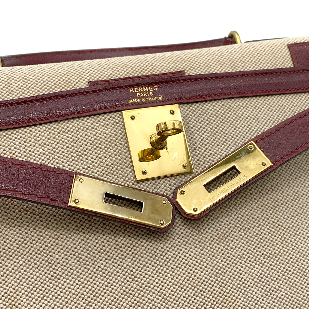 HERMES KELLY 28 ROUGE H ECRU TOILE H COUCHEVEL HAND BAG 〇M GHW 90265900
