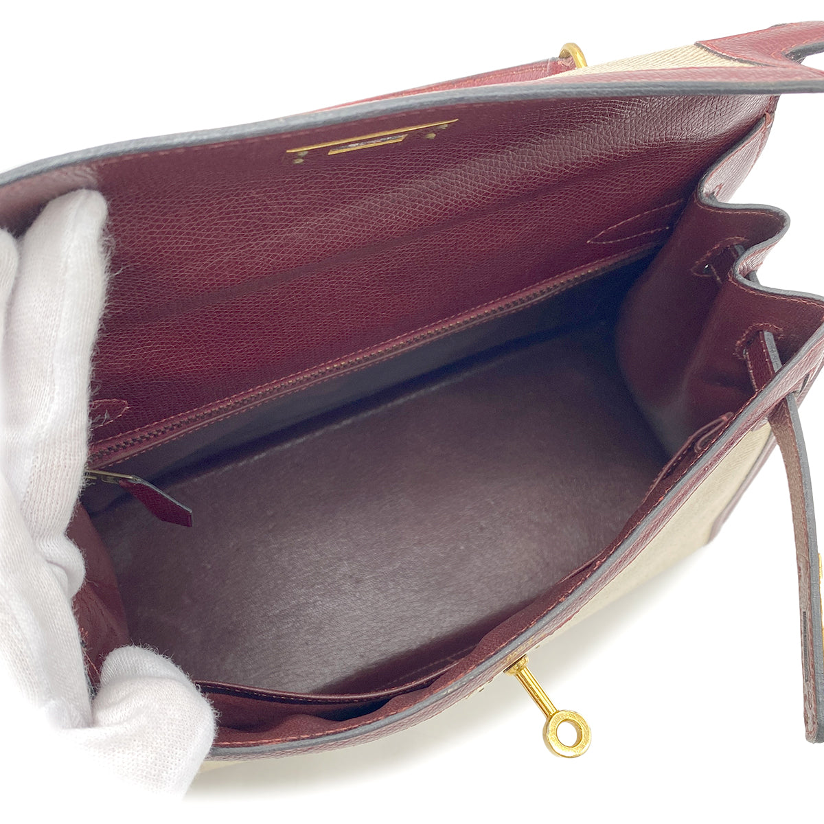 HERMES KELLY 28 ROUGE H ECRU TOILE H COUCHEVEL HAND BAG 〇M GHW 90265900