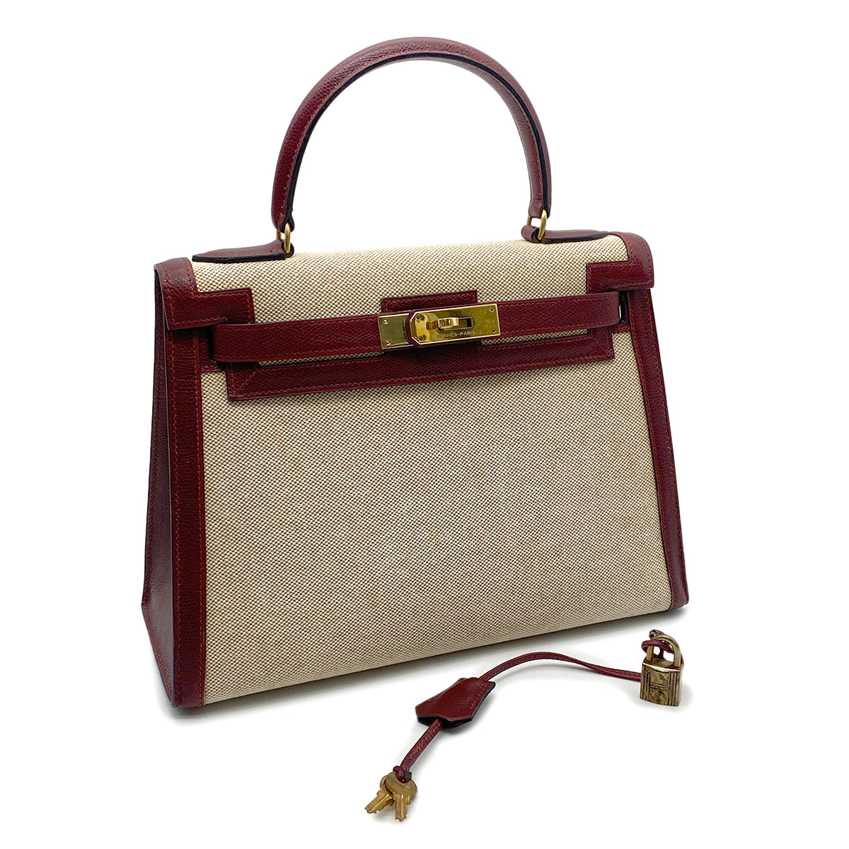 HERMES KELLY 28 ROUGE H ECRU TOILE H COUCHEVEL HAND BAG 〇M GHW 90265900