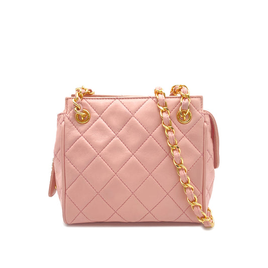 CHANEL VINTAGE MINI CHAIN SHOULDER BAG PINK LAMB SKIN 90265905