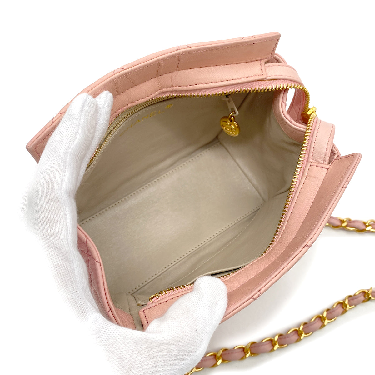 CHANEL VINTAGE MINI CHAIN SHOULDER BAG PINK LAMB SKIN 90265905