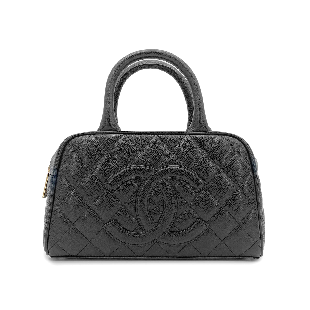 CHANEL VINTAGE MINI BOSTON HAND BAG BLACK CAVIAR SKIN 90265914