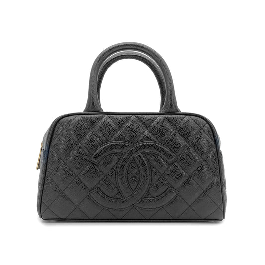 CHANEL VINTAGE MINI BOSTON HAND BAG BLACK CAVIAR SKIN 90265914