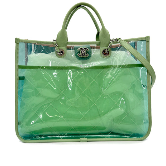 CHANEL COCO SPLASH TOTE BAG CLEAR GREEN BLUE VINYL LEATHER 90282289